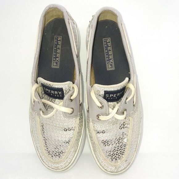 Sperry Top Sider Bahama Silver Sequin‎ Boat Shoes Women's Size 5.5 M Silv… - Picture 2 of 8